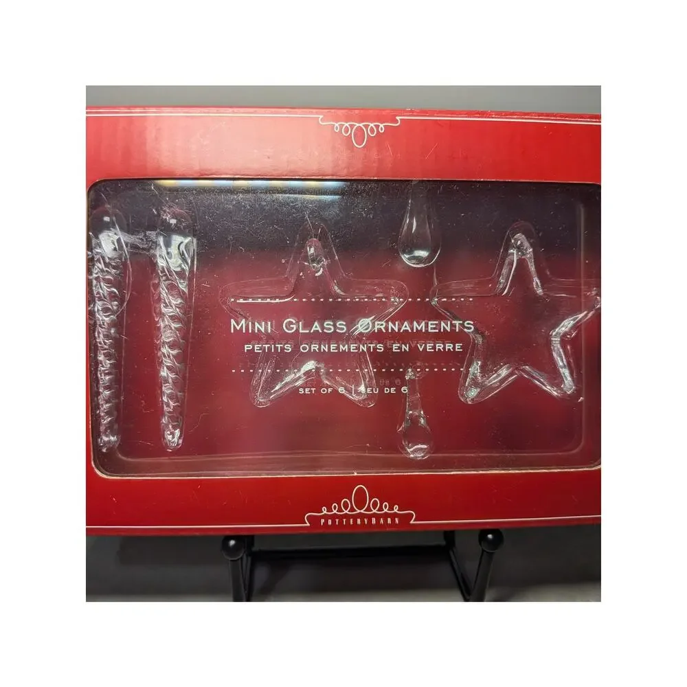 Pottery Barn Mini Glass Christmas Ornaments 2 Boxes Icicles Stars Drops NIB